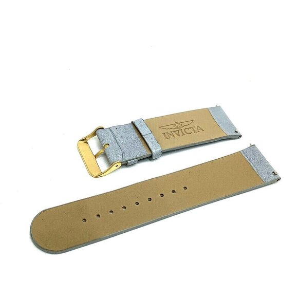 Invicta Watch Replacement Band Gray Leather 26mm Lug Gold Tone Steel Cla… - Picture 5 of 5